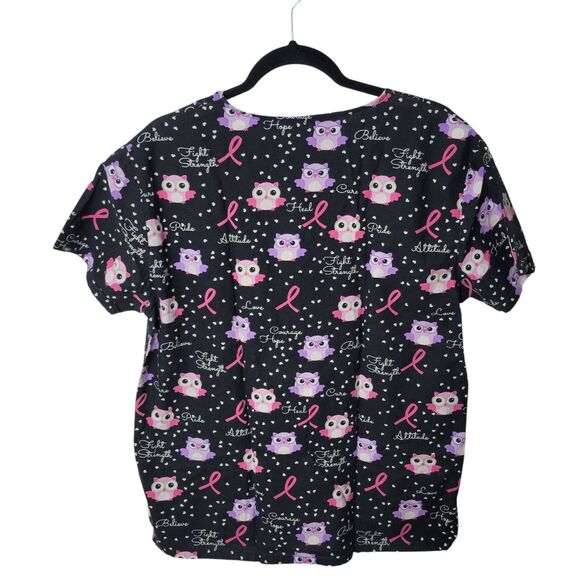 Scrubs Womens Sz L Black Owl Short Sleeve Scrubs Top - Picture 11 of 11